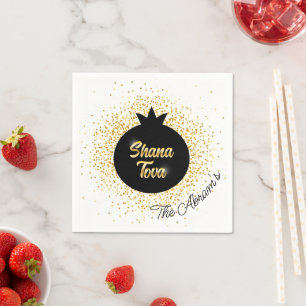 Rosh Hashanah Black-Golden Sparkly Pomegranate Napkin