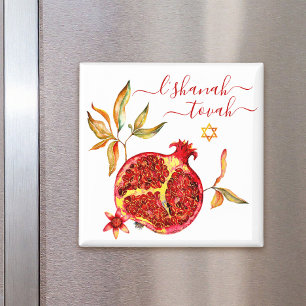 Rosh Hashanah Chic Red Gold Pomegranate Watercolor Magnet