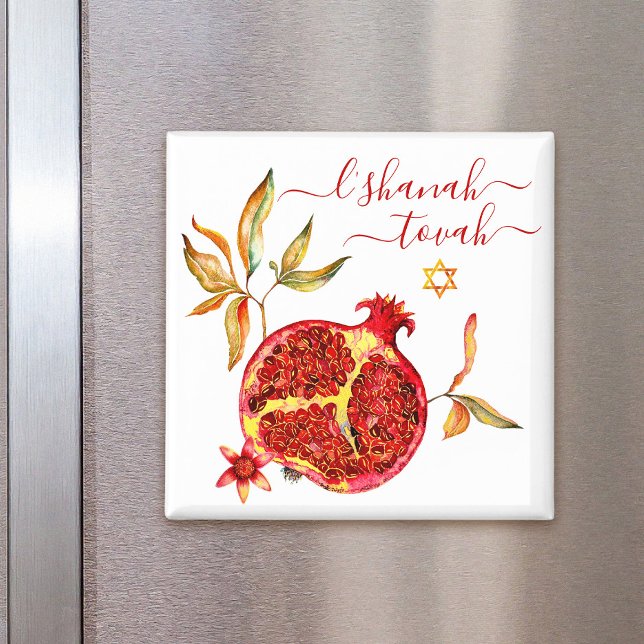 Rosh Hashanah Chic Red Gold Pomegranate Watercolor Magnet (Creator Uploaded)