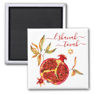 Rosh Hashanah Chic Red Gold Pomegranate Watercolor Magnet