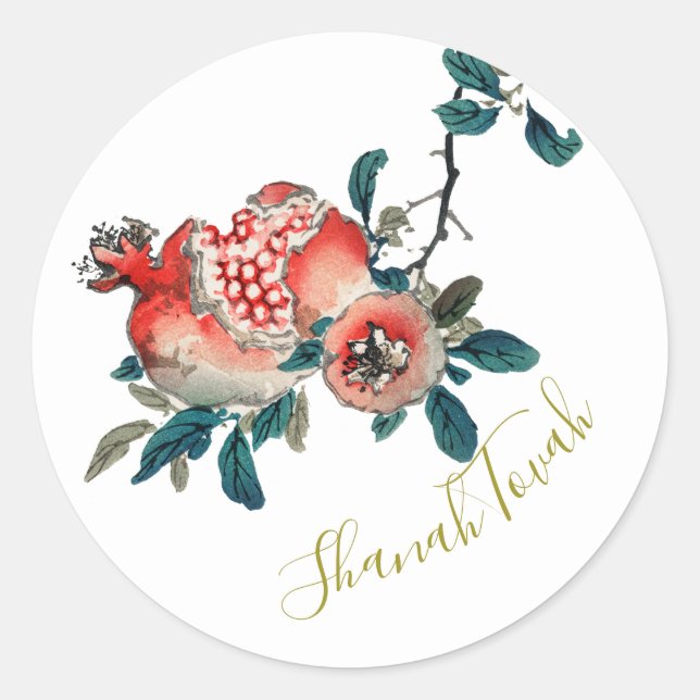 Rosh Hashanah Elegant New Year Sweet Pomegranate Classic Round Sticker (Front)