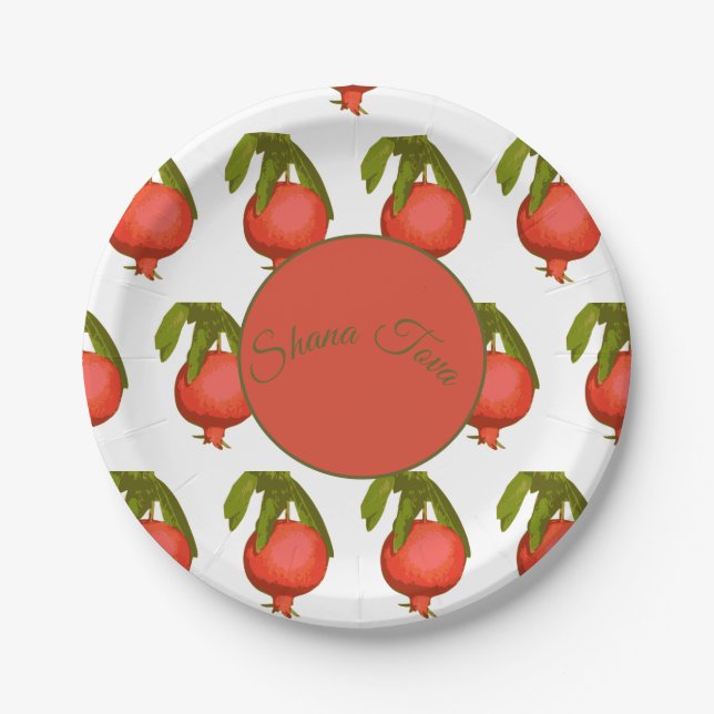 Rosh Hashanah Feast New Year Sweet Pomegranate Paper Plate (Front)