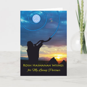 Rosh Hashanah for Partner, Shofar Horn and Sky Holiday Card