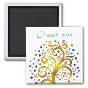 Rosh Hashanah Gold & Blue Modern Chic Tree of Life Magnet