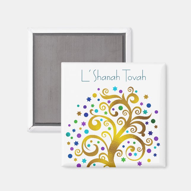 Rosh Hashanah Gold Blue Modern Tree of Life Chic Magnet (Front/Back)