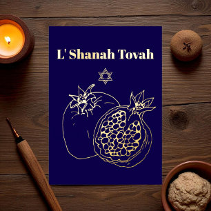 Rosh Hashanah Gold Foil Blue Foil Holiday Card