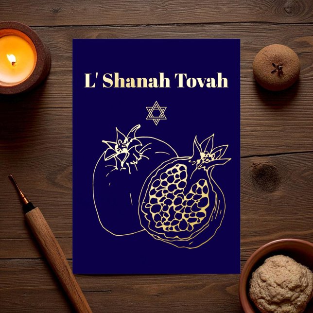 Rosh Hashanah Gold Foil Blue Foil Holiday Card (Creator Uploaded)