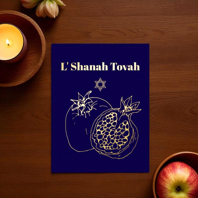 Rosh Hashanah Gold Foil Blue Jewish Foil Holiday Postcard (Creator Uploaded)