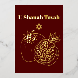 Rosh Hashanah Gold Foil Burgundy Holiday Card