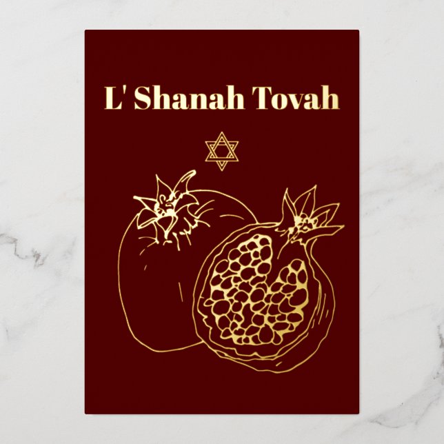Rosh Hashanah Gold Foil Burgundy Holiday Card (Front)