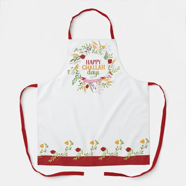 Rosh Hashanah Happy Challah Days Floral Wreath Apron (Front)