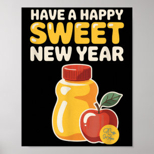 Rosh Hashanah Happy Sweet New Year Honey Bear Jewi Poster