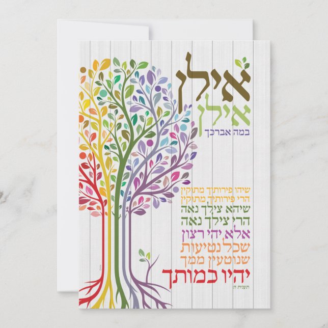 Rosh Hashanah Hebrew Blessing Colourful Holiday Card (Front)