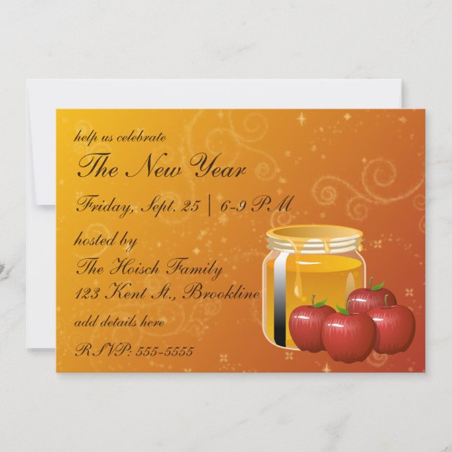 Rosh Hashanah Honey and Apple Swirl Invitation (Front)