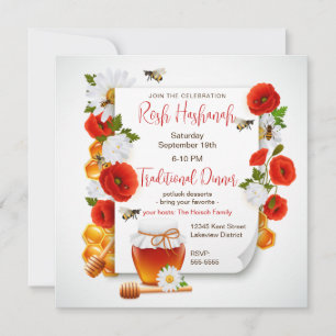Rosh Hashanah Honey and Red Poppies Invitation