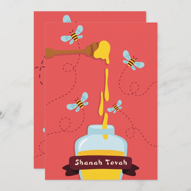 Rosh Hashanah Honey & Bee Greeting Holiday Card (Front/Back)