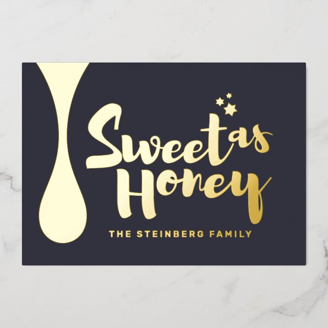 Rosh Hashanah Jewish New Year Greetings Gold Foil Holiday Card (Front)