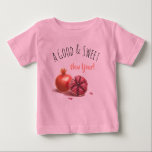 Rosh Hashanah Jewish New Year Holiday Pomegranates Baby T-Shirt<br><div class="desc">Happy Rosh Hashanah Jewish New Year Holiday Pomegranates Watercolor Illustration. Shana Tova! Hebrew Wishes text. Design for Front Side. "A Good & Sweet New Year!" Calligraphy Text, Pomegranates Watercolor Illustration - for Back Side design. Vintage, Autumn Holiday Festival, Birthday, Sukkot. Judaica. Hand Drawn Watercolor. Clothing & Shoes > Baby (0-24M)...</div>