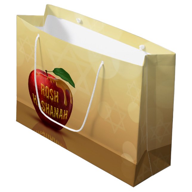 Rosh Hashanah Jewish New Year Honey Apple Large Gift Bag (Front Angled)