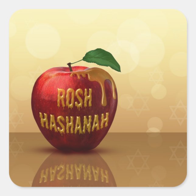 Rosh Hashanah Jewish New Year Honey Apple Square Sticker (Front)
