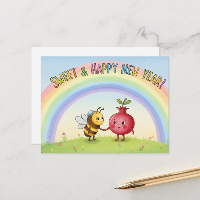 Rosh Hashanah Jewish New Year Postcard (Front/Back In Situ)