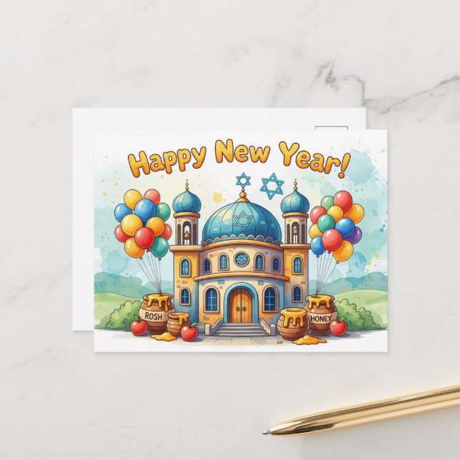 Rosh Hashanah Jewish New Year Postcard (Front/Back In Situ)