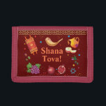 Rosh Hashanah Jewish New Year Shana Tova Trifold Wallet<br><div class="desc">Happy Rosh Hashanah Jewish New Year Holiday symbols greeting, L'Shanah Tovah! Greeting - card. Torah, Honey and apple, shofar, pomegranate, star of David on white ornamental vintage background, Rosh Hashana, Shana Tova! traditional fruits, autumn, sukkot. Judaica. Hand Drawn Watercolor. Accessories > Bags & Wallets > Wallets & Money Clips >...</div>