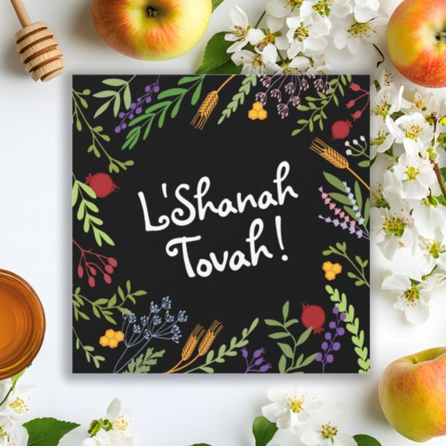 Rosh Hashanah Jewish New Year-Shana Tovah on Black Holiday Card (Creator Uploaded)