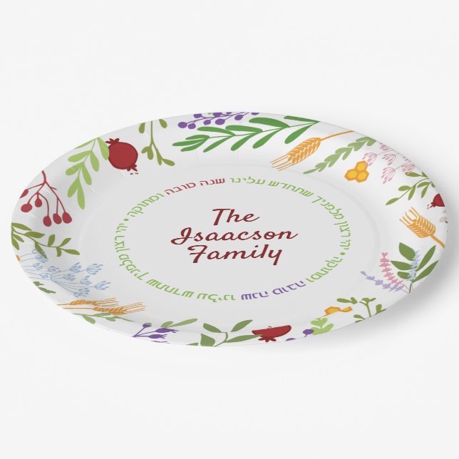 Rosh Hashanah Jewish New Year-Shana Tovah on WHITE Paper Plate (Angled)