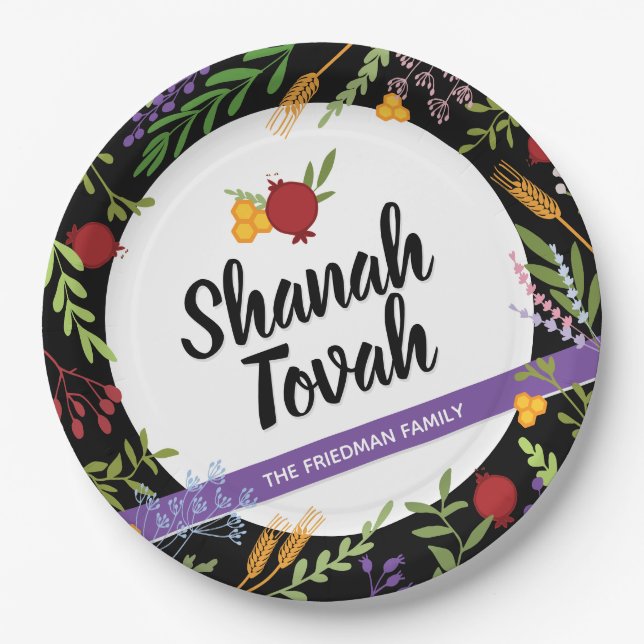Rosh Hashanah Jewish New Year-Shana Tovah Paper Plate (Front)