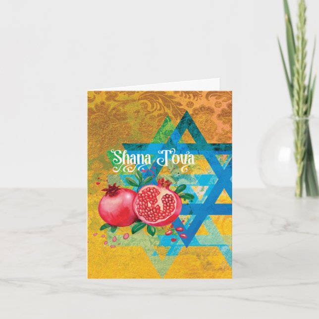 Rosh Hashanah Jewish New Year - Star and Pomegrana Card (Front)