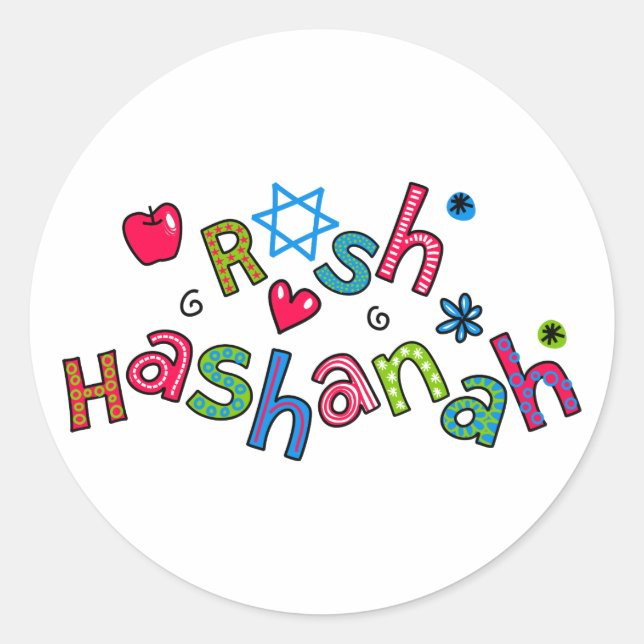 Rosh Hashanah Jewish New Year Text Greeting Classic Round Sticker (Front)