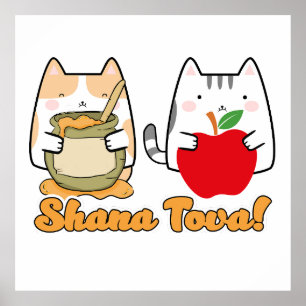 Rosh Hashanah kawaii Cats - Jewish new year Poster