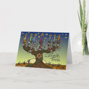 Rosh Hashanah L'Shanah Tovah Tree Of Life Menorah Holiday Card