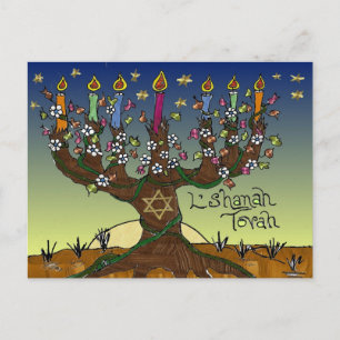 Rosh Hashanah L'Shanah Tovah Tree Of Life Menorah Holiday Postcard