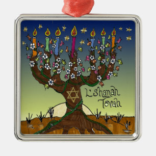 Rosh Hashanah L'Shanah Tovah Tree Of Life Menorah Metal Tree Decoration