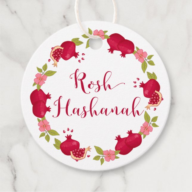 Rosh Hashanah New Year Pomegranate Flower Gift Tag (Front)