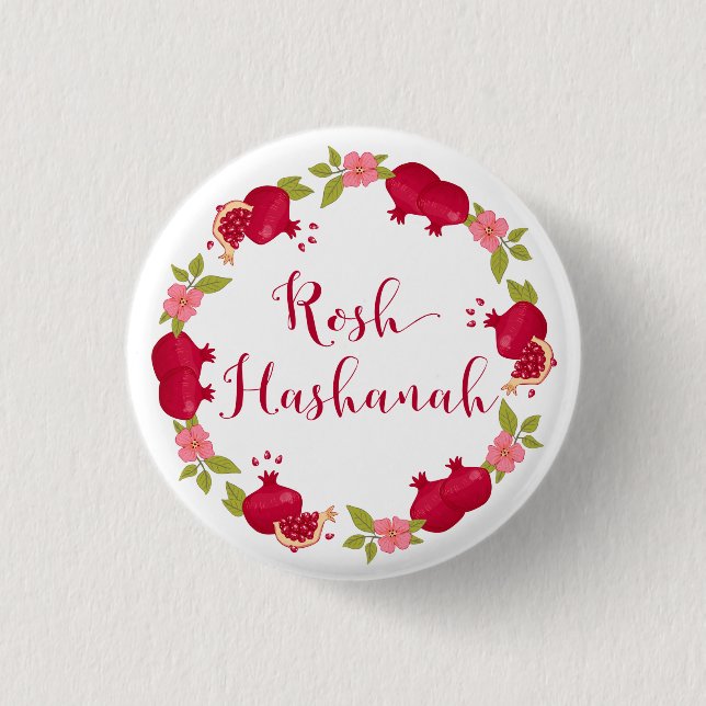 Rosh Hashanah New Year Pomegranate Flower Wreath 3 Cm Round Badge (Front)