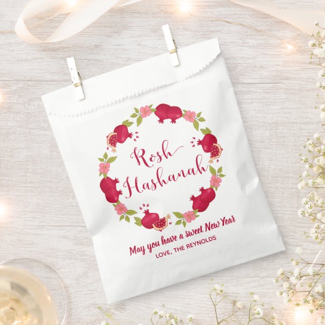 Rosh Hashanah New Year Pomegranate Flower Wreath Favour Bags (Clipped)