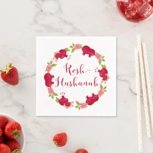 Rosh Hashanah New Year Pomegranate Flower Wreath Napkin