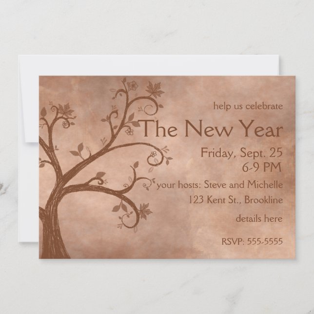 Rosh Hashanah Rustic Autumn Tree Invitation (Front)
