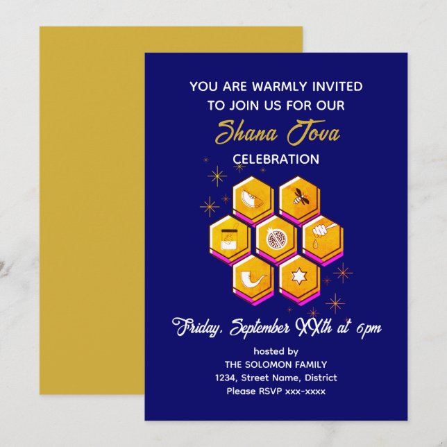 Rosh Hashanah SHANA TOVA Invitation (Front/Back)
