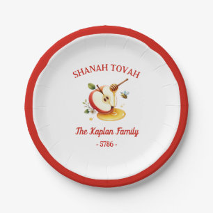 Rosh Hashanah Shanah Tovah Apple Honey Family Paper Plate