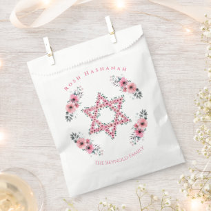 Rosh Hashanah Star of David Pink Flower White Favour Bags