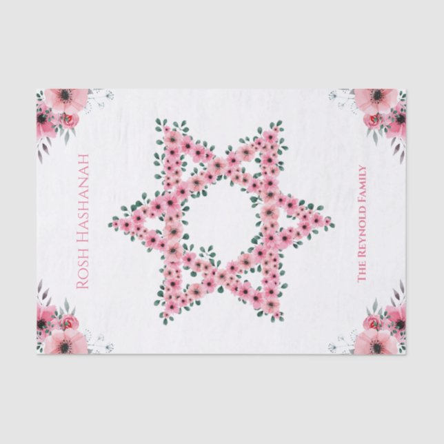 Rosh Hashanah Star of David Pink Flower White Tissue Paper (Front)