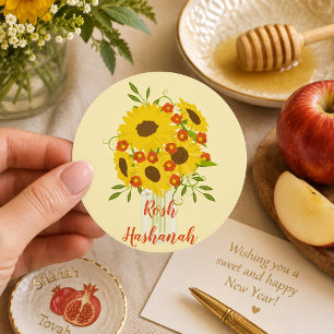 Rosh Hashanah Sunflower Vase Classic Round Sticker
