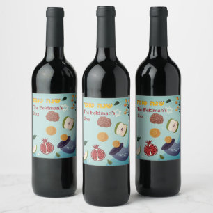 Rosh Hashanah symbols Shana Tova  Wine Label