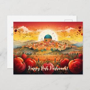 ✡️ Rosh Hashanah with Dome of Rock & apple Postcard