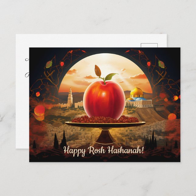 ✡️ Rosh Hashanah with Dome of Rock & apple Postcard (Front/Back)
