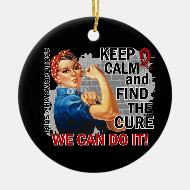 Rosie Keep Calm AIDS Ceramic Tree Decoration (Front)